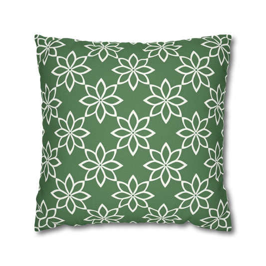 Modern Minimalist Green and White Geometric Floral Design Spun Polyester Square Pillowcase 4 Sizes