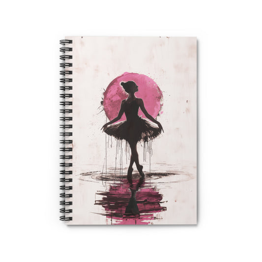 Enchanting Performance: Ballerina Dancing Amidst Pink Sunlight and Gentle Rain - Spiral Notebook Ruled Line 6"x8"