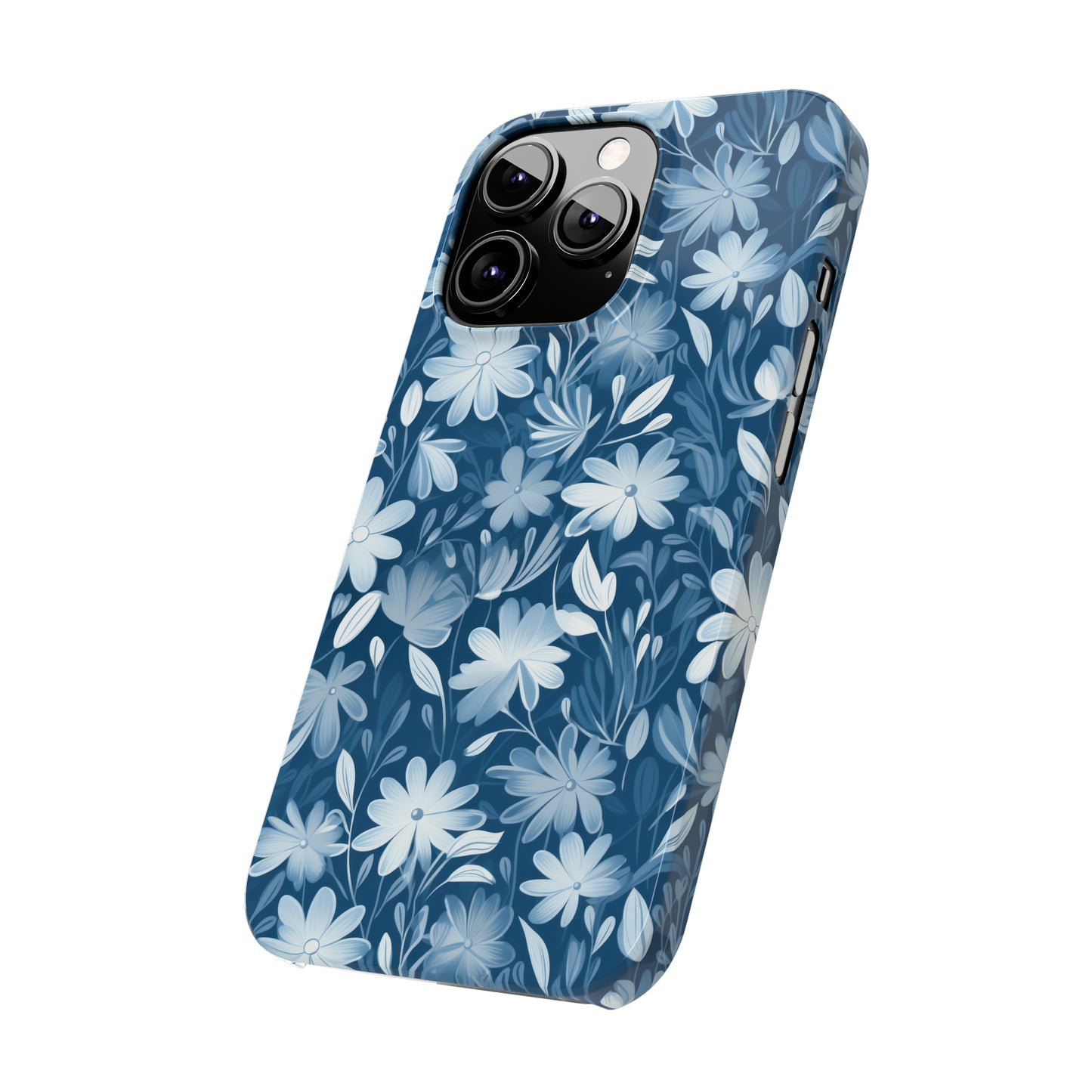 Gentle Elegance: Soft Muted Blue Flower Design Iphone 15-12 Slim Phone Case