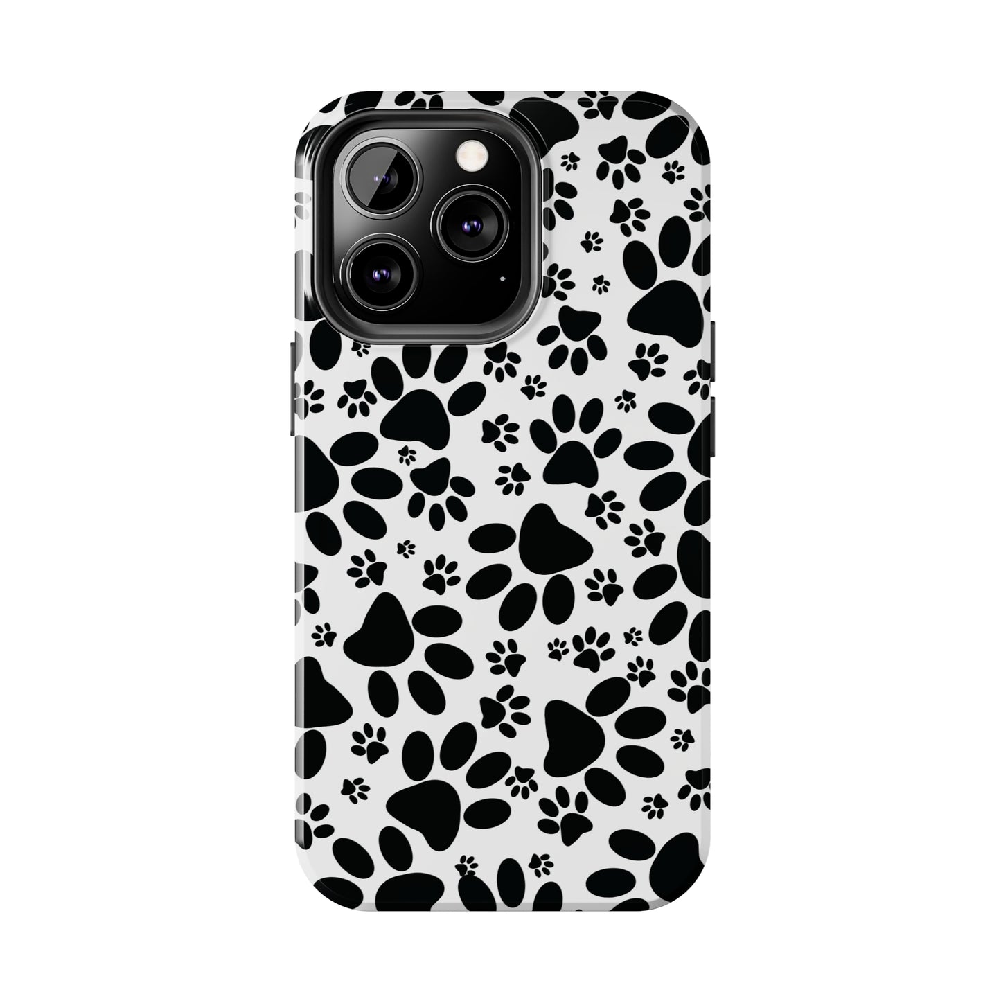 Stealthy Tracks: Black Animal Paw Prints Iphone Tough Phone Case