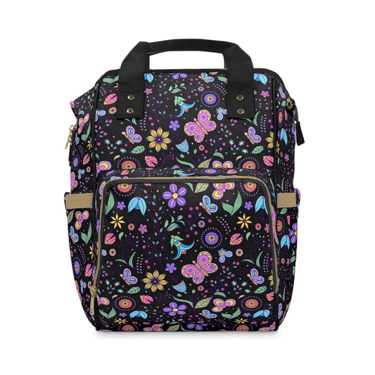 Youthful Whimsy: Kids' Hand-Drawn Butterflies and Flowers Multifunctional Diaper Backpack