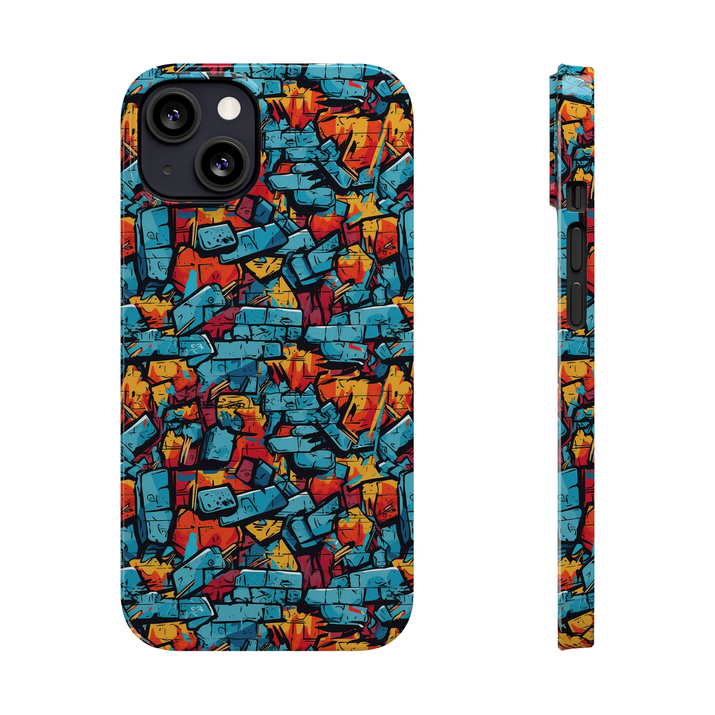 3D Brick Wall Graffiti Design Iphone 15-12 Slim Phone Case