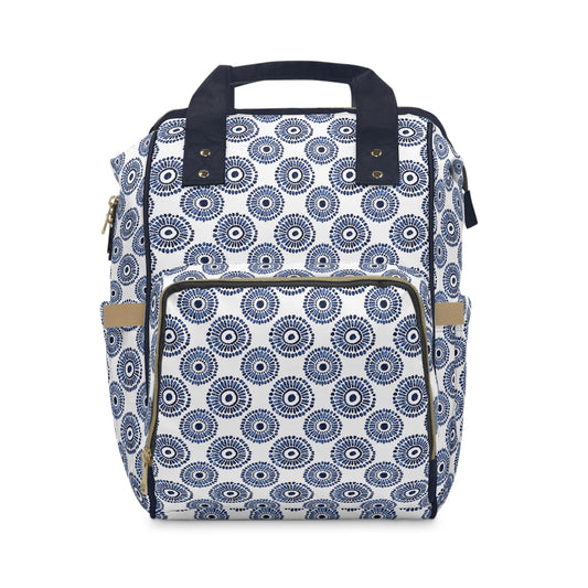 Indigo Sunburst Simple Folk-Inspired Dot Pattern Design Multifunctional Diaper Backpack