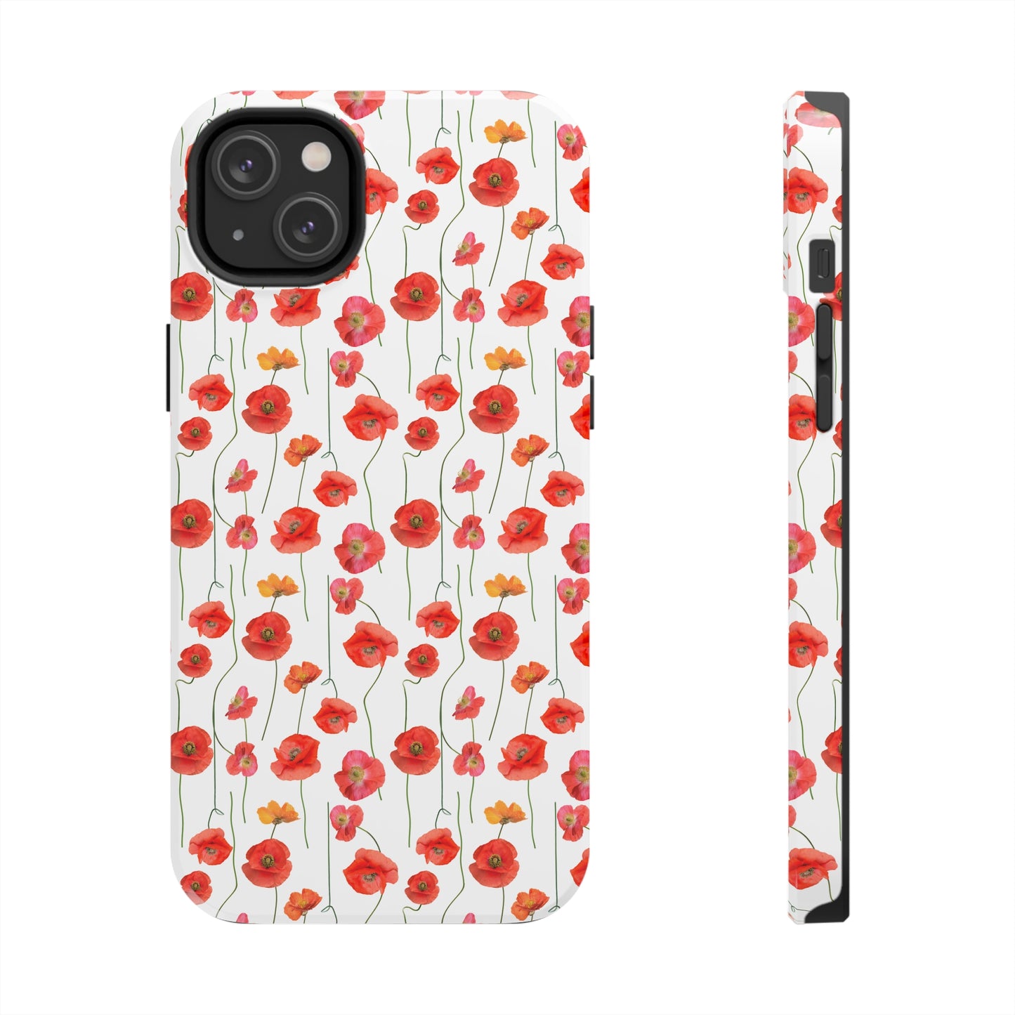 Vivid Elegance: Bright Red Poppies on a White Background Iphone Tough Phone Case