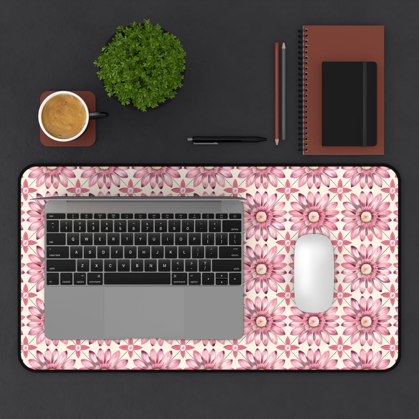 Radiant Pink Daisy Floral Pattern Extended Gaming Mouse Pad  Desk Mat  - 3 Sizes