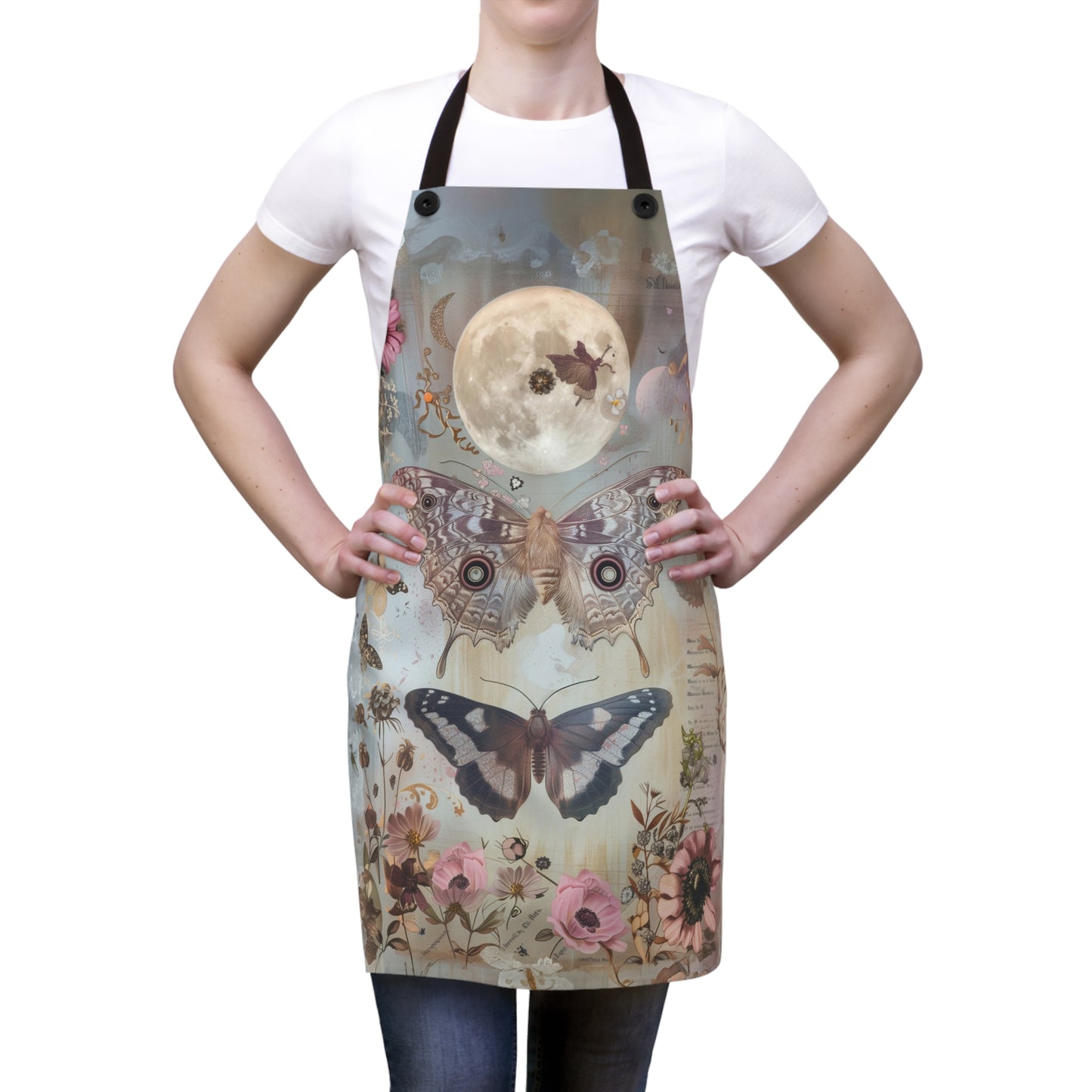 Mystical Moon with Flowers and Butterflies Kitchen Chef Apron