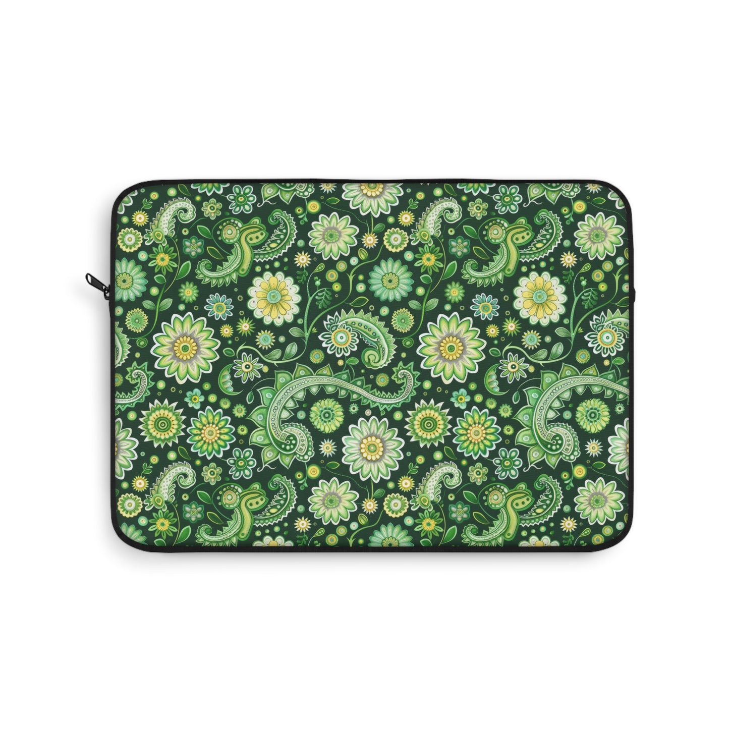 Emerald Oasis in Lush Paisley and Floral Mandala in Soothing Green Tones Laptop or Ipad Protective Sleeve 3 Sizes Available