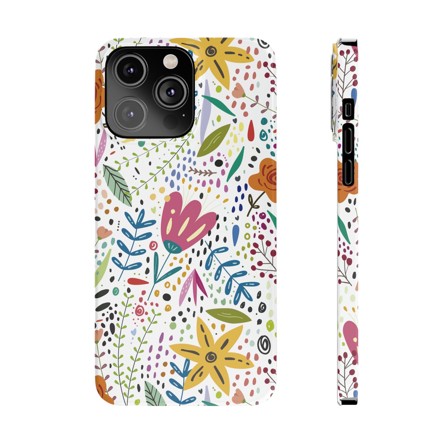 Springtime Splendor: Hand-Drawn Flowers Bursting with Vibrant Colors Design Iphone 15-12 Slim Phone Case