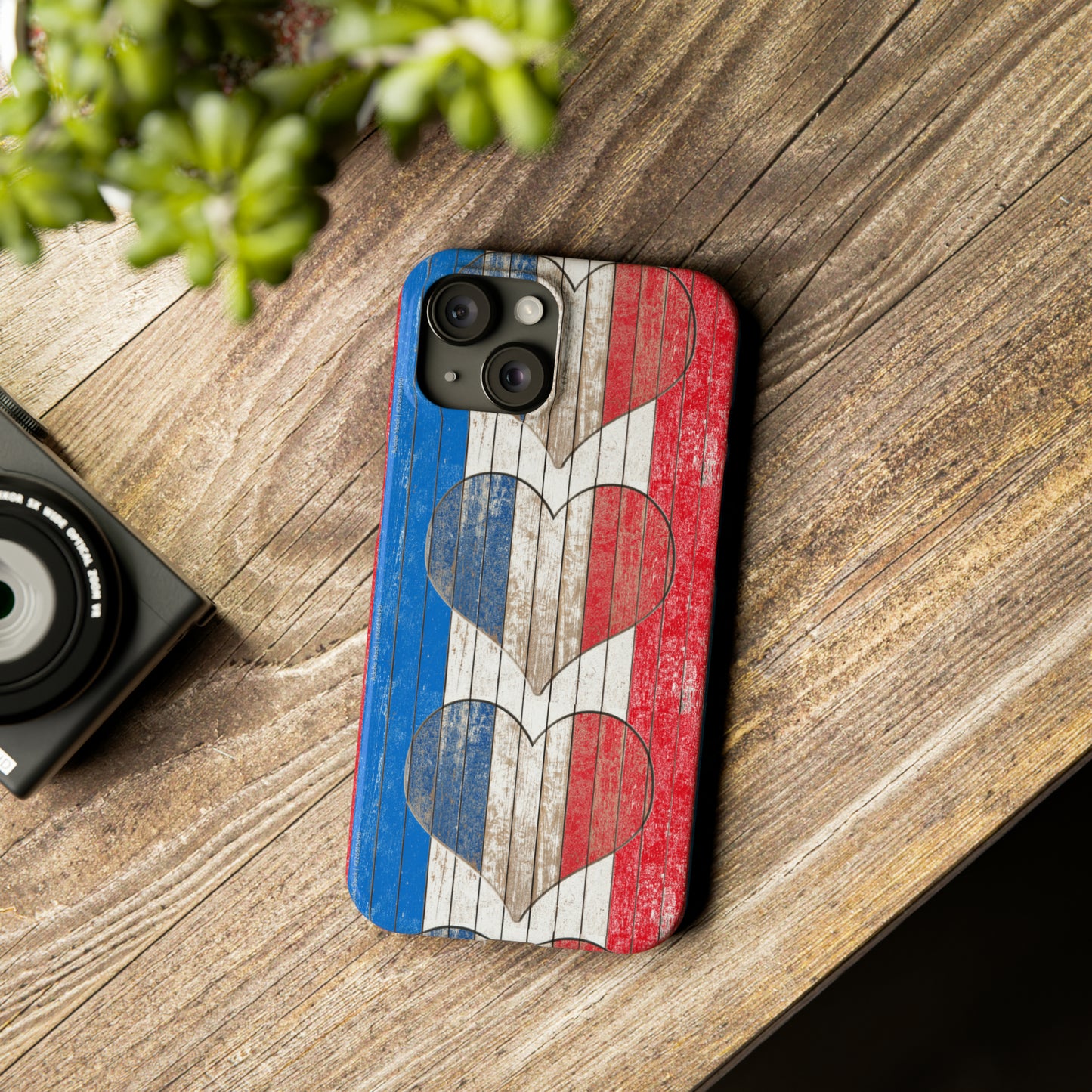 Painted Heart in Red White Blue Wood Wall Iphone 15-12 Slim Phone Case