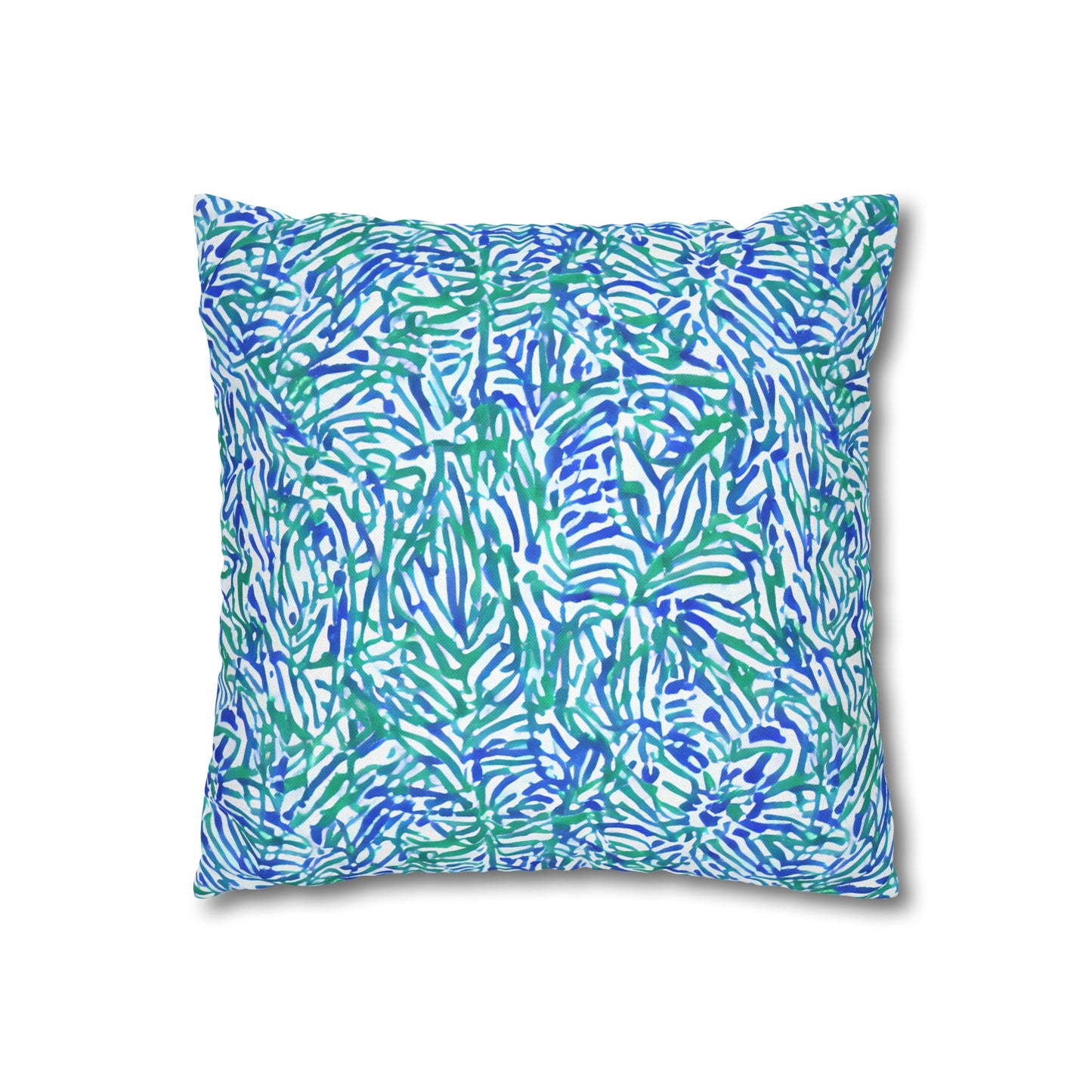 Tropical Fusion: Abstract Palm Leaves in Lime Green and Blue Hues  Spun Polyester Square Pillowcase 4 Sizes