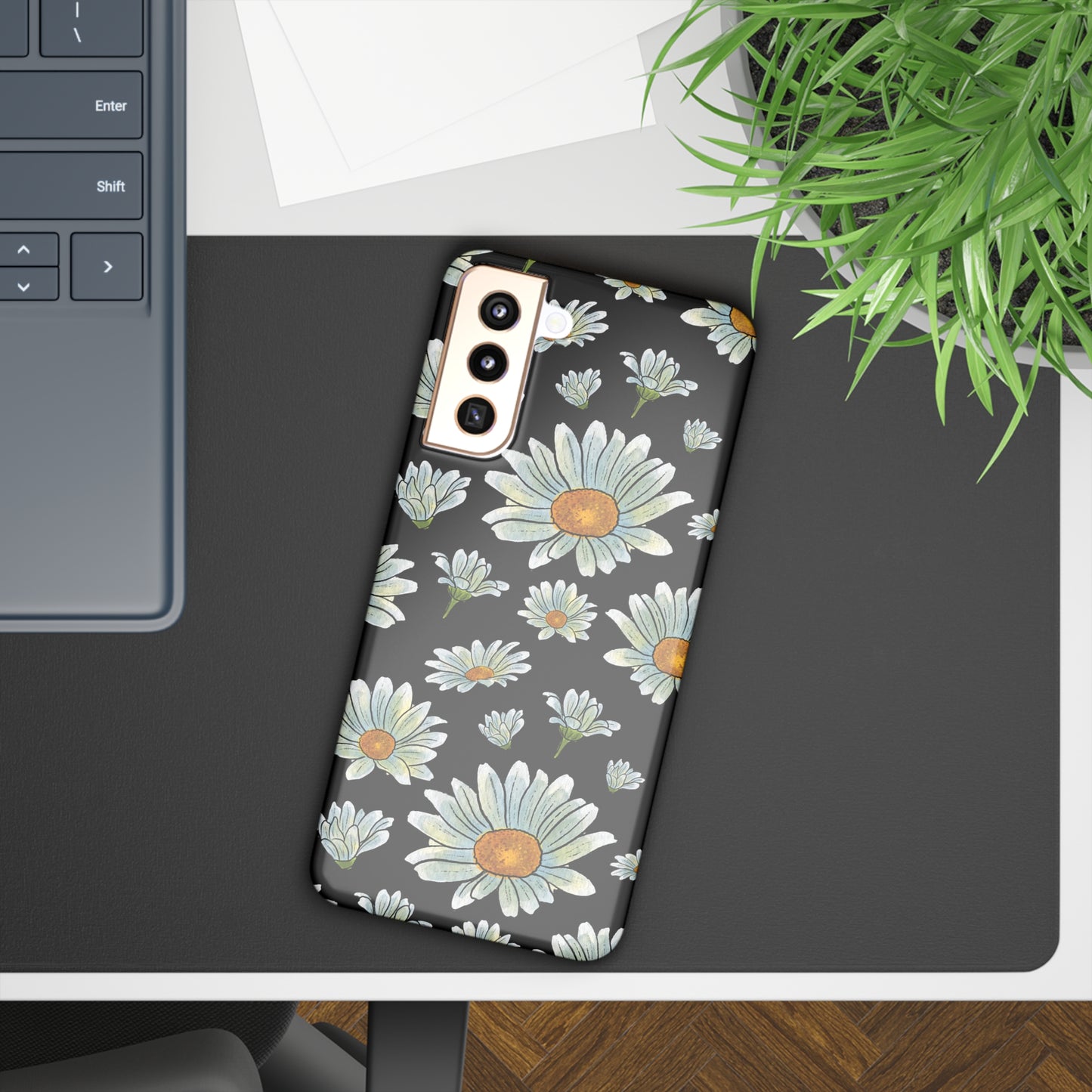 Large Watercolor Summer Daisies Blooming Against a Bold Black Background Samsung Slim Cases