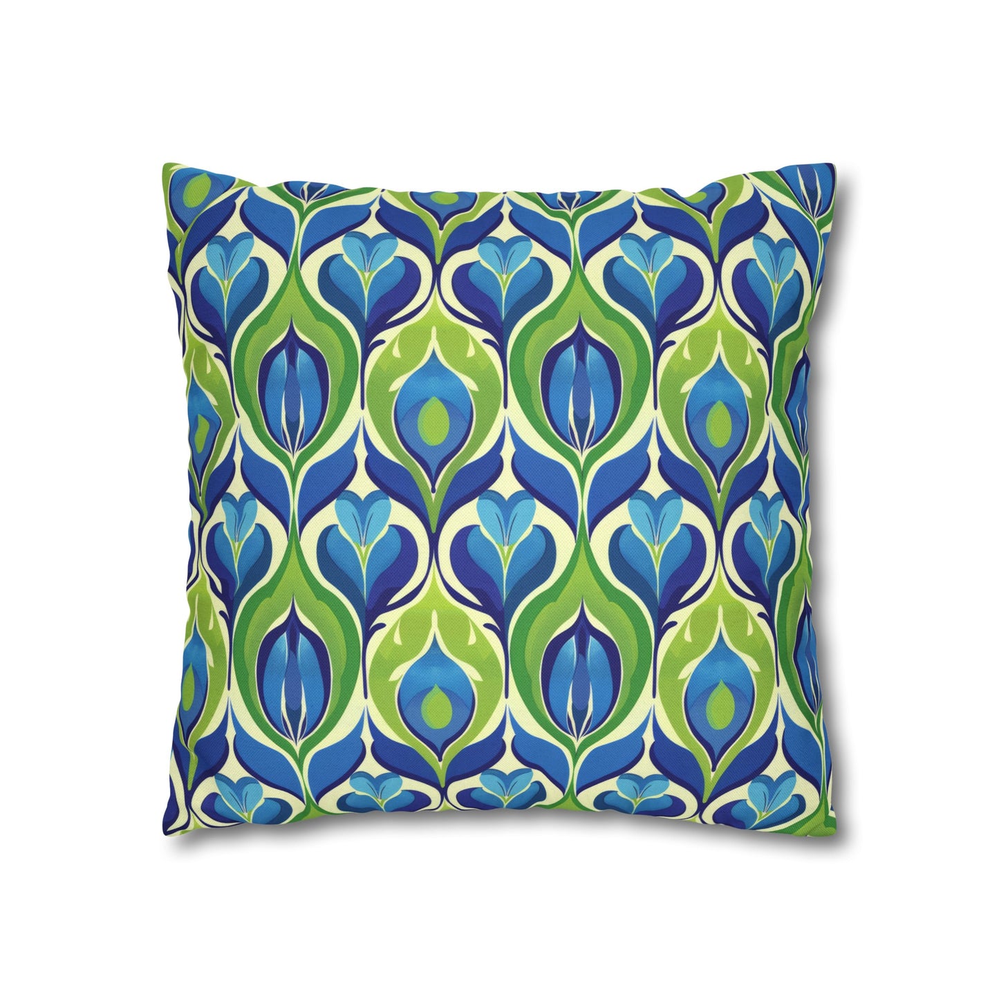 Retro Vibrant Peacock Blue and Green Floral Design Spun Polyester Square Pillowcase 4 Sizes