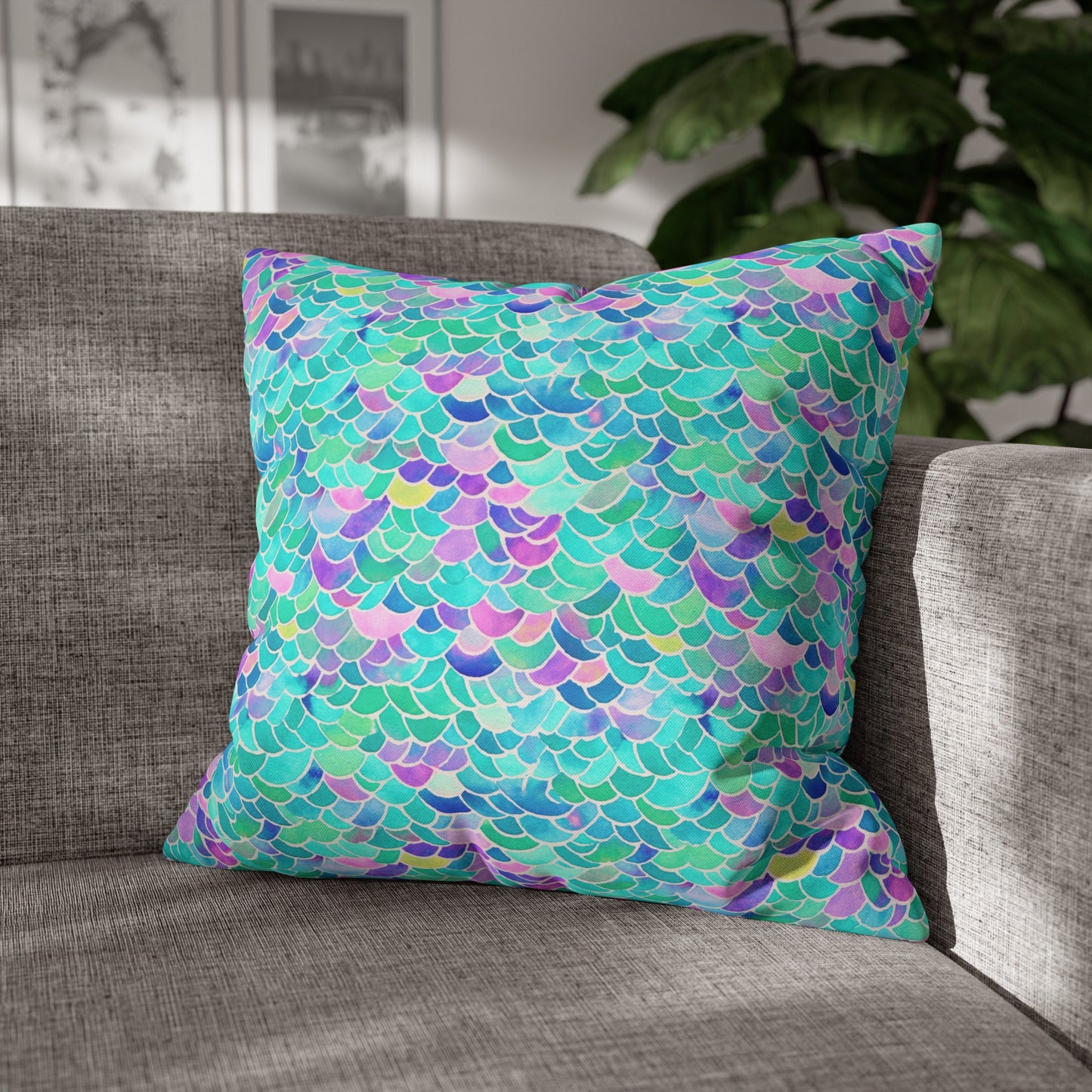 Pastel Seas: Mermaid Tail in Enchanting Pastel Hues Spun Polyester Square Pillowcase 4 Sizes