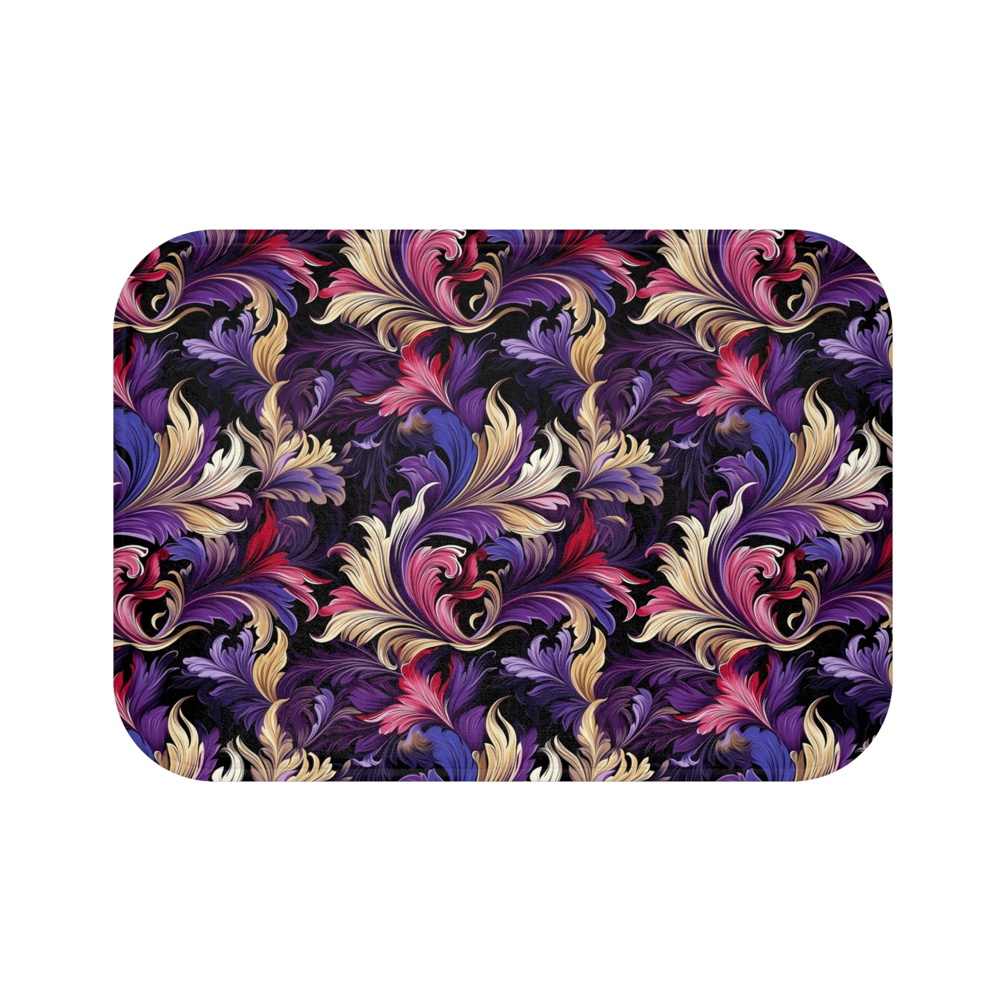 Purple, Gold & Pink Floral Swirls of Foliage Design  - Bathroom Non-Slip Mat 2 Sizes