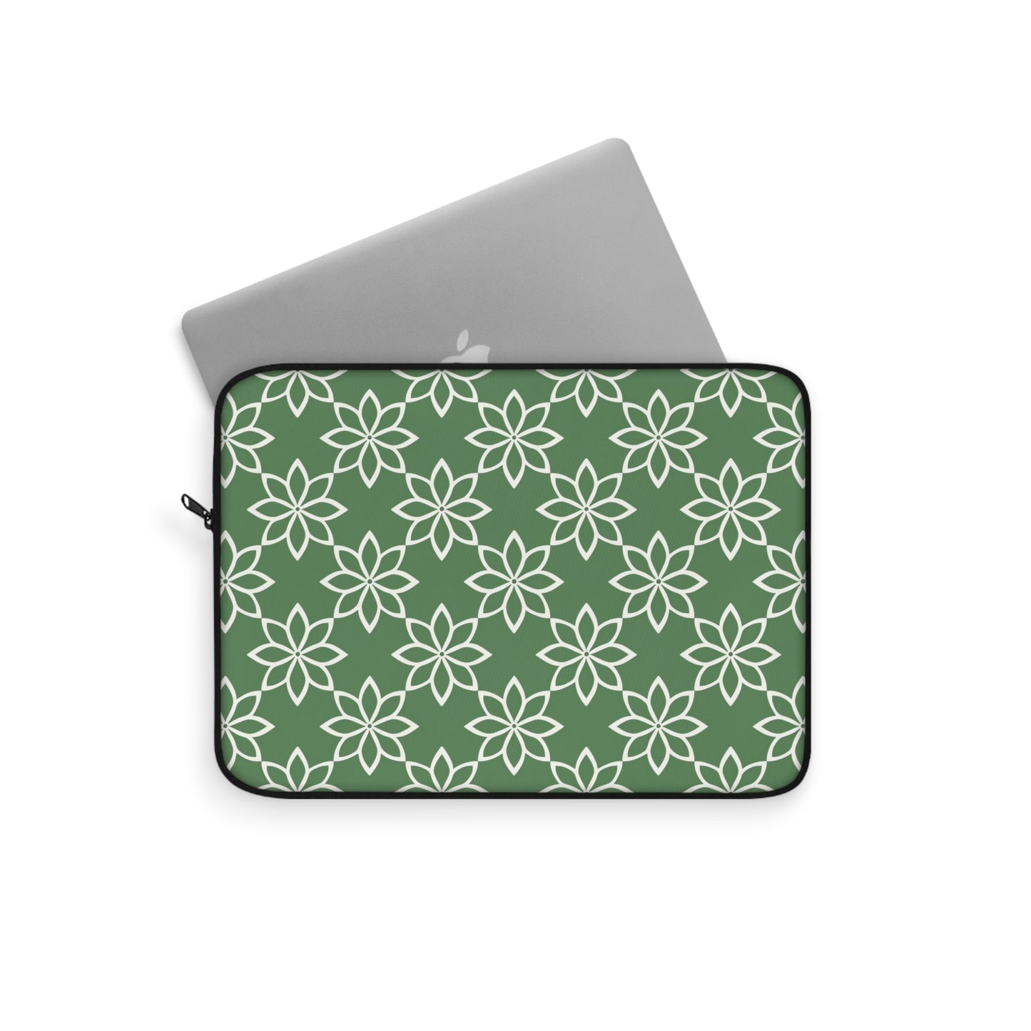 Modern Minimalist Green and White Geometric Floral Design Laptop or Ipad Protective Sleeve 3 Sizes Available