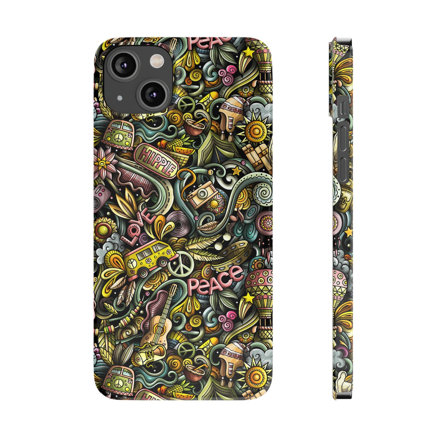 Peace, Love & VW Fun Cartoon Design Iphone 15-12 Slim Phone Case