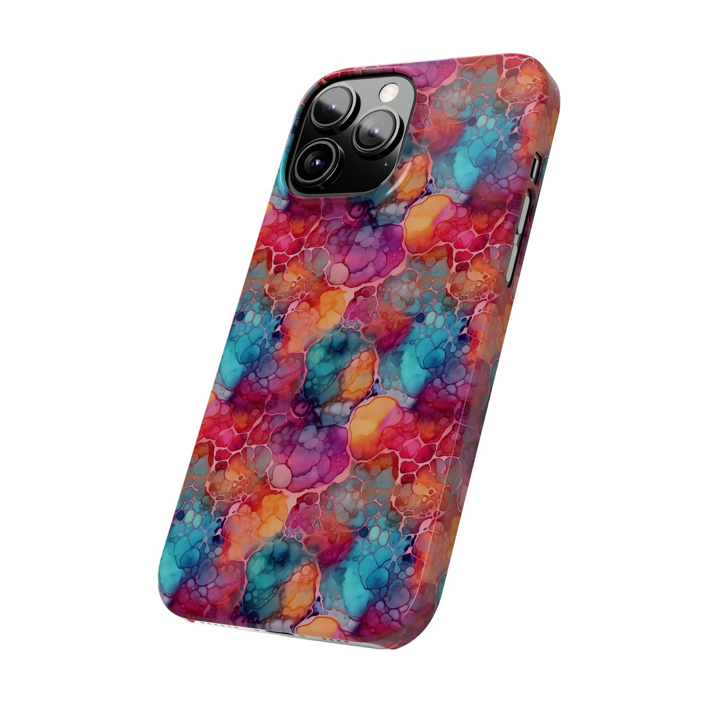 Rainbow Alcohol Ink Design Iphone 15-12 Slim Phone Case