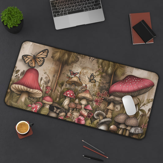 Butterflies and Mushrooms in a Cottagecore Wonderland Extended Gaming Mouse Pad  Desk Mat  - 3 Sizes