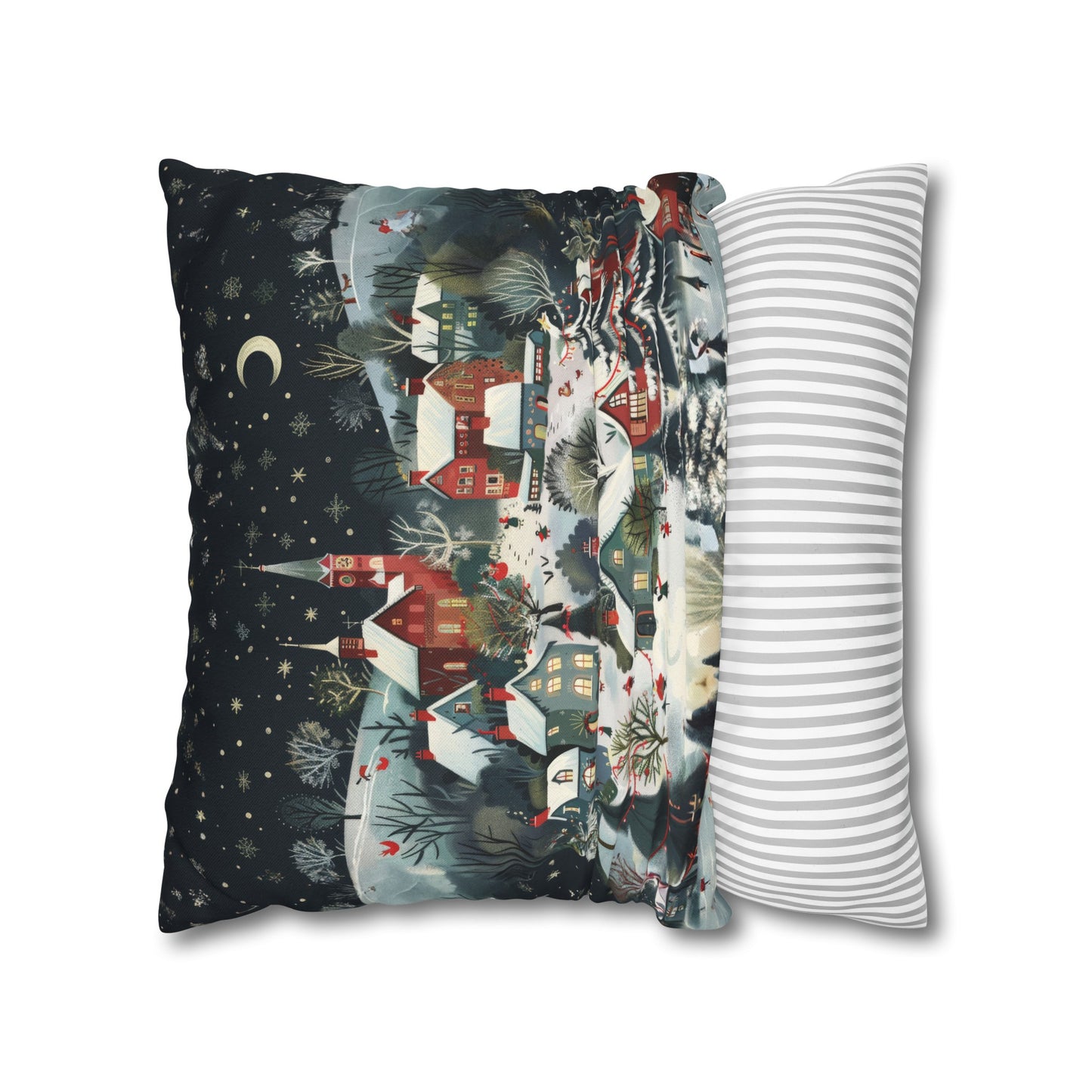 Vintage Winter Village: Old-Fashioned Country Town in a Snowy Christmas Scene Spun Polyester Square Pillowcase 4 Sizes