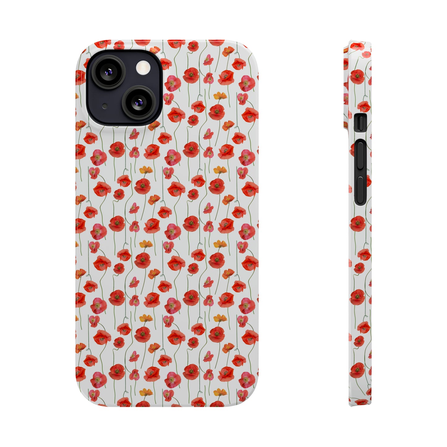 Vivid Elegance: Bright Red Poppies on a White Background Iphone 15-12 Slim Phone Case