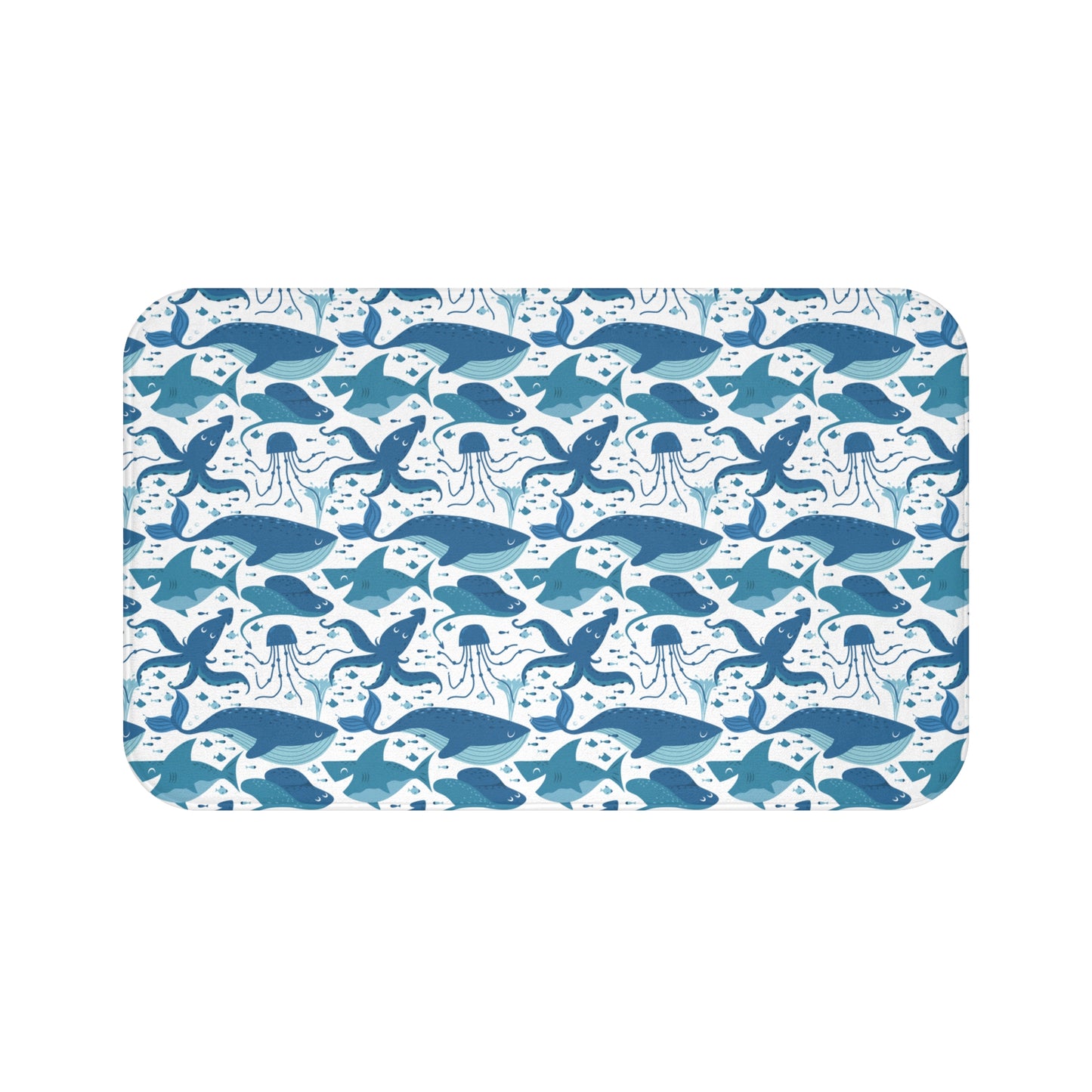 Deep Sea Delight of Whales, Sharks, and Octopus Unite in Oceanic HarmonyTheme Design  - Bathroom Non-Slip Mat 2 Sizes