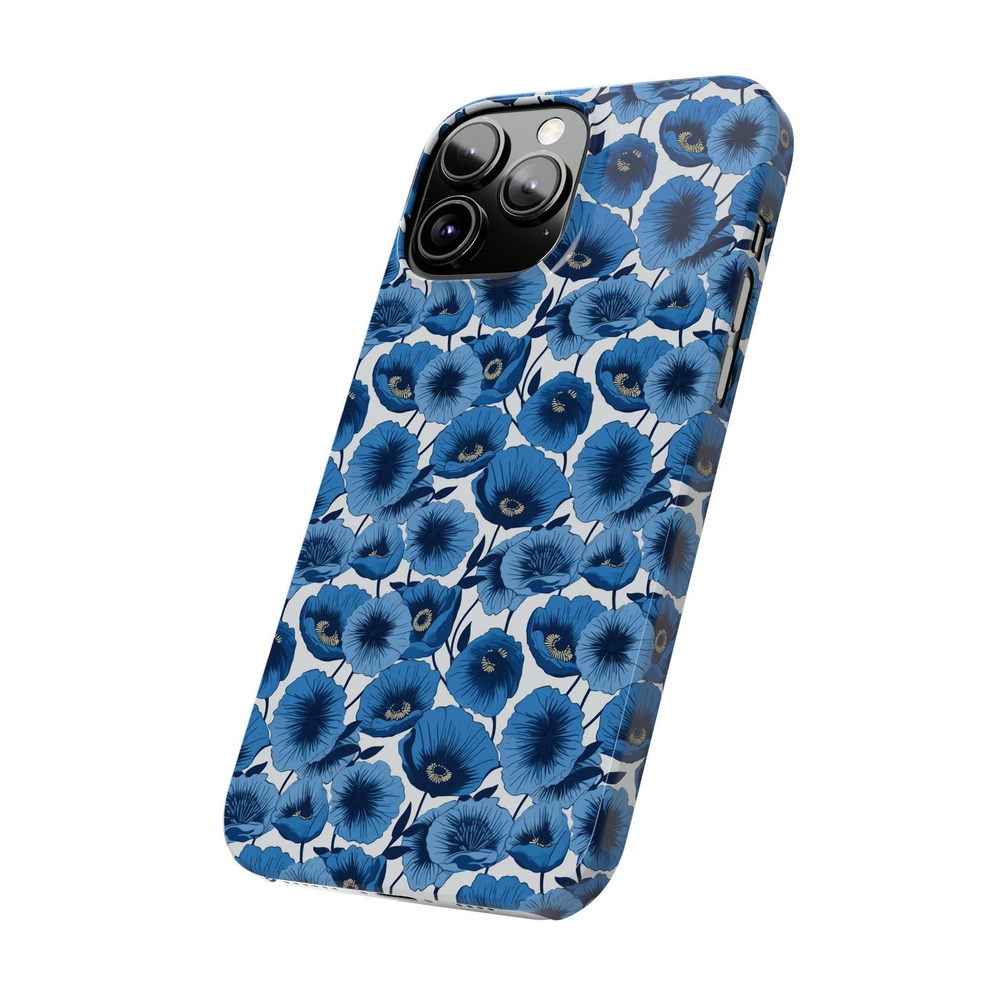 Vivid Blooms Bright Blue Poppies Design Iphone 15-12 Slim Phone Case