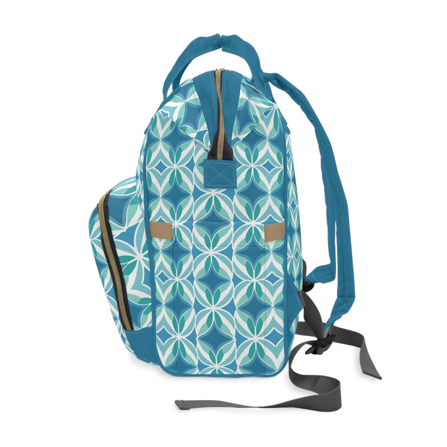 Retro Abstract Blue, Teal, and Aqua Pattern Multifunctional Diaper Backpack