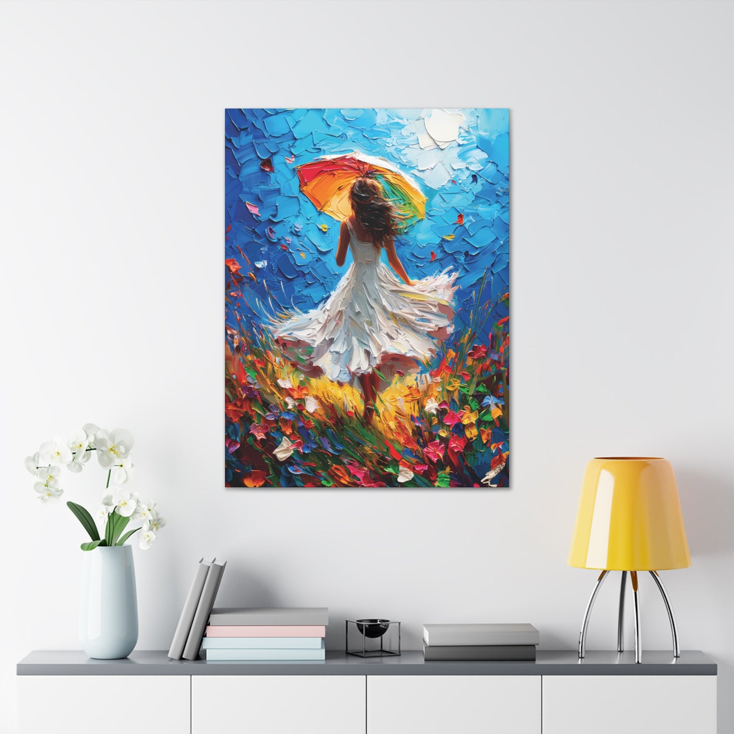 Spring Storm with Women Dancing in Field of Vibrant Spring Flowers Oil Painting Print on Canvas Gallery - 12 Sizes