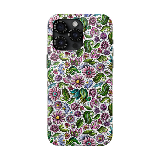 Purple & Pink Daisy Floral Print Iphone Tough Phone Case