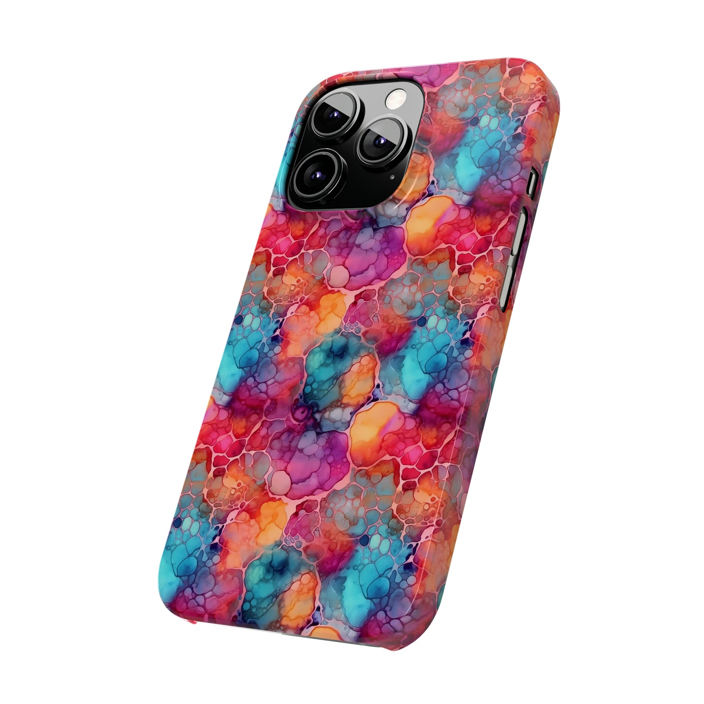 Rainbow Alcohol Ink Design Iphone 15-12 Slim Phone Case