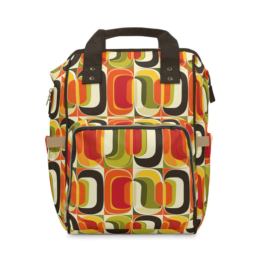 Vintage Vibes Retro 70s Geometric Pattern in Orange, Greens and Brown Tones Multifunctional Diaper Backpack