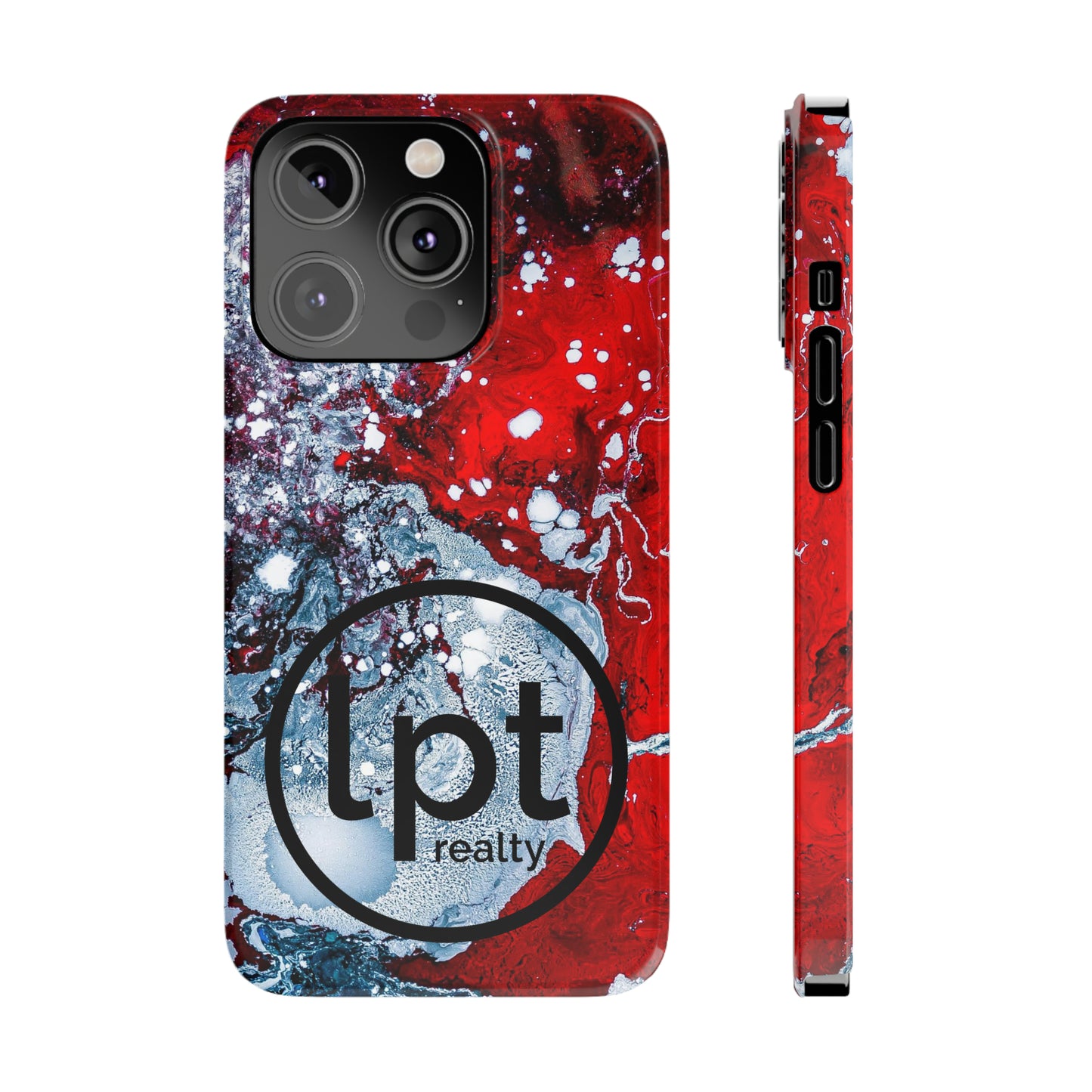 LPT Realty Logo -  Red, Black and White Alcohol Ink Design Iphone 15-12 Slim Phone Case