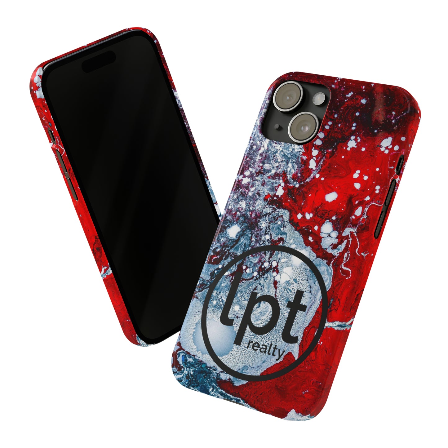 LPT Realty Logo -  Red, Black and White Alcohol Ink Design Iphone 15-12 Slim Phone Case