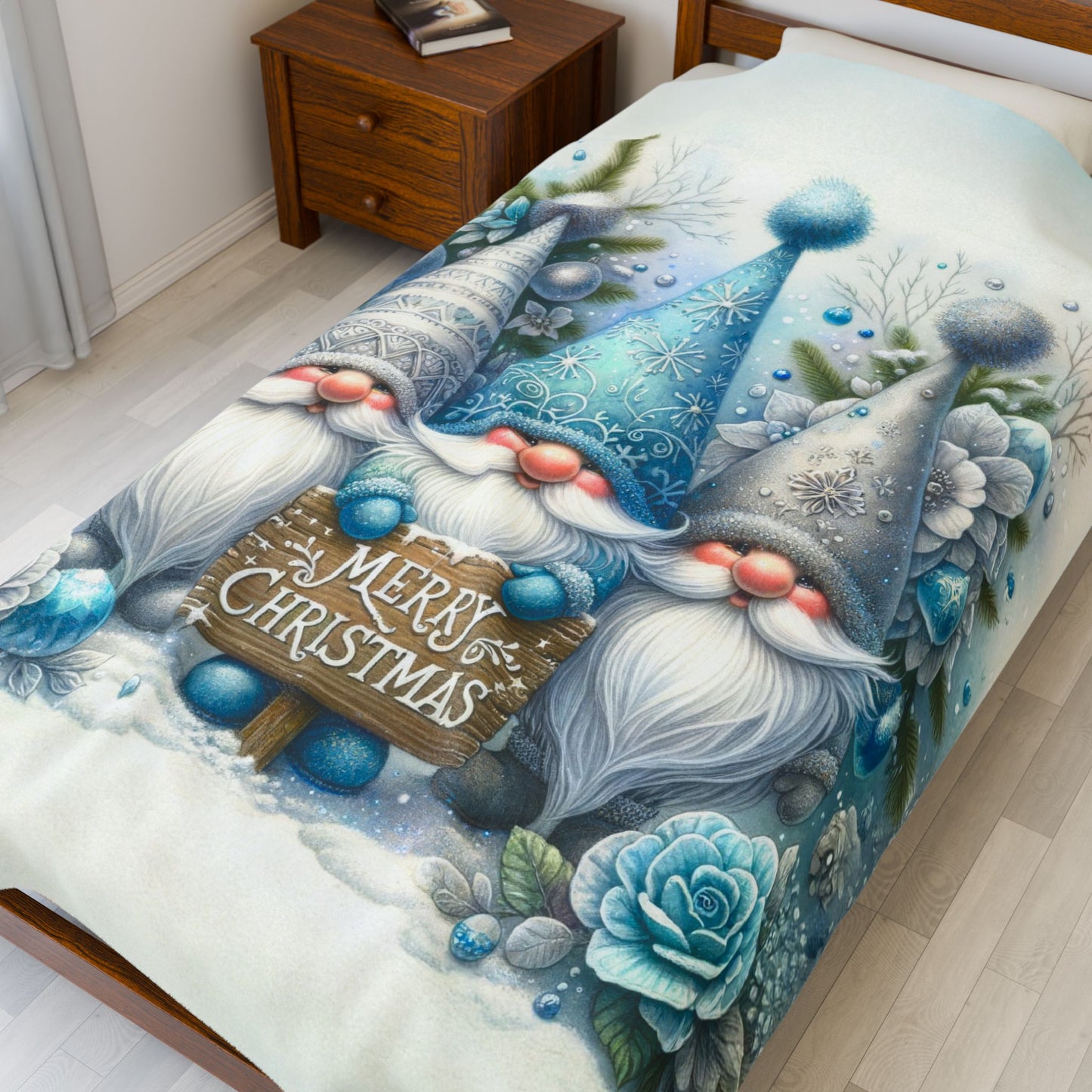 Gnomes Merry Christmas Velveteen Plush Blanket 3 Sizes