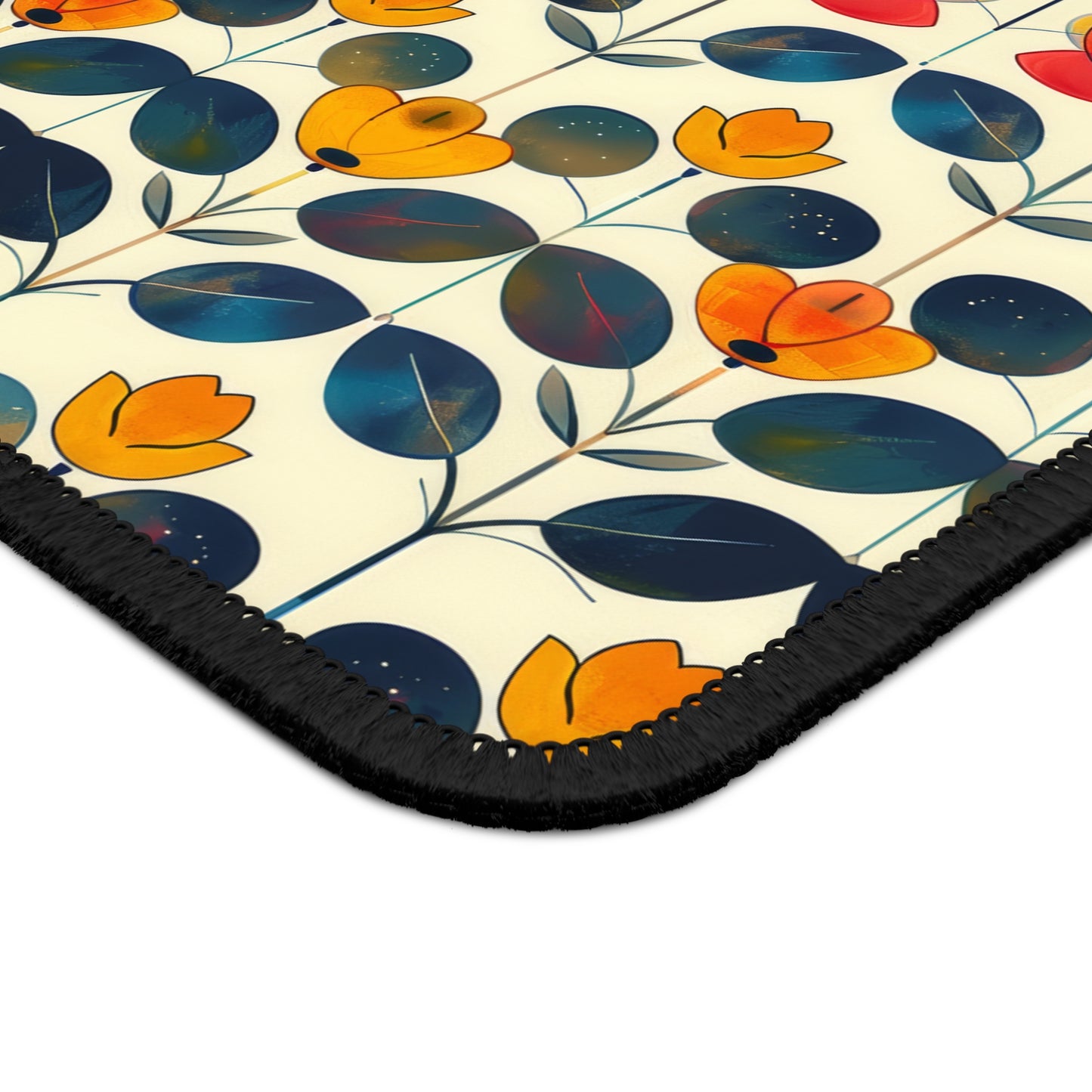 Whimsical Yellow, Red, and Blue Flower Design Gaming Mouse Pad with Finished Edges