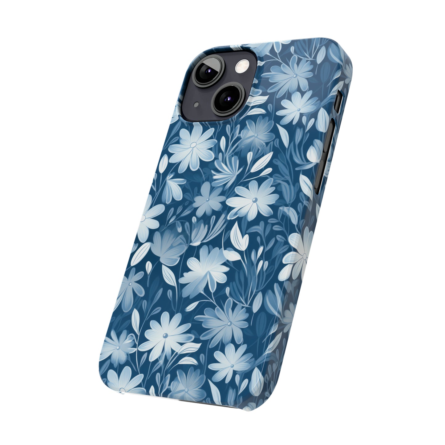 Gentle Elegance: Soft Muted Blue Flower Design Iphone 15-12 Slim Phone Case