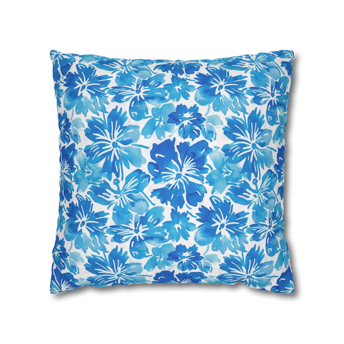 Tranquil Tropics: Soft Blue Tropical Flowers Spun Polyester Square Pillowcase 4 Sizes