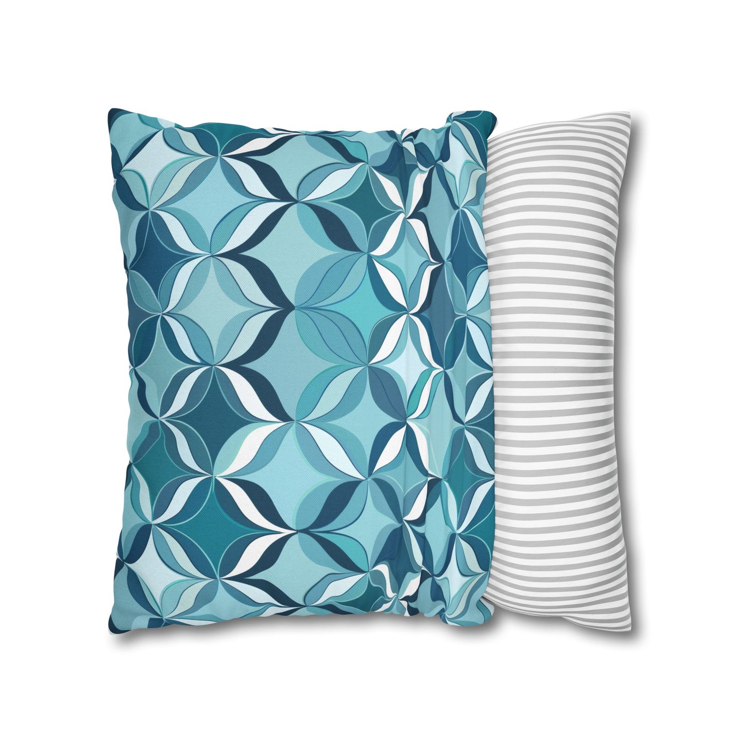 Modern Chic Aqua and Cream Geometric Pattern Spun Polyester Square Pillowcase 4 Sizes