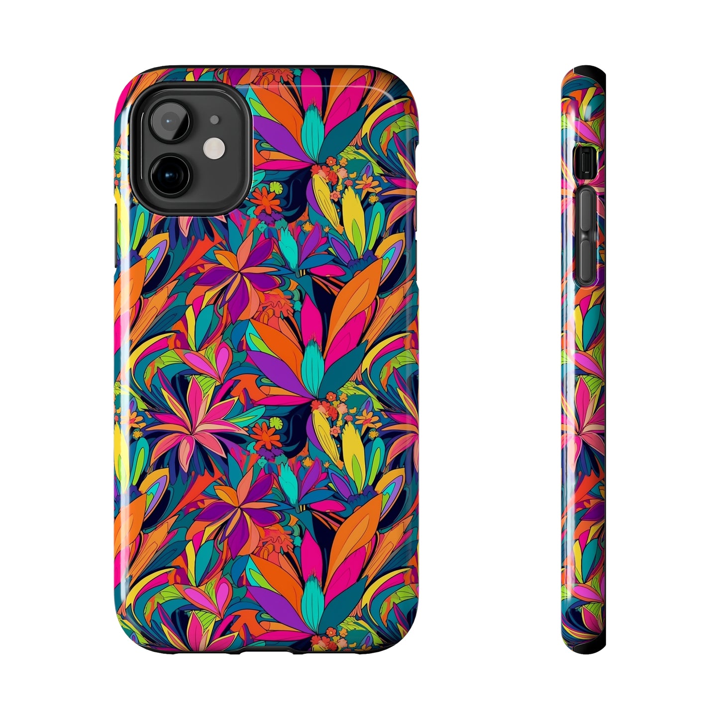 Tropical Neon Flowers Iphone Tough Phone Case