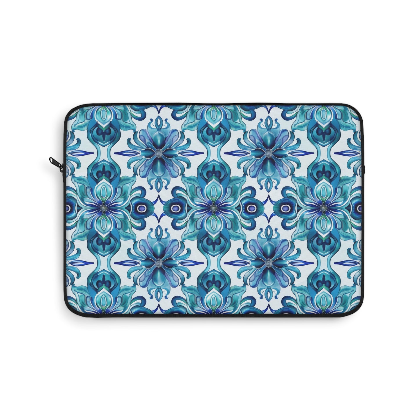 Blossom Symphony of Blue Teal Intricate Floral Pattern Laptop or Ipad Protective Sleeve 3 Sizes Available