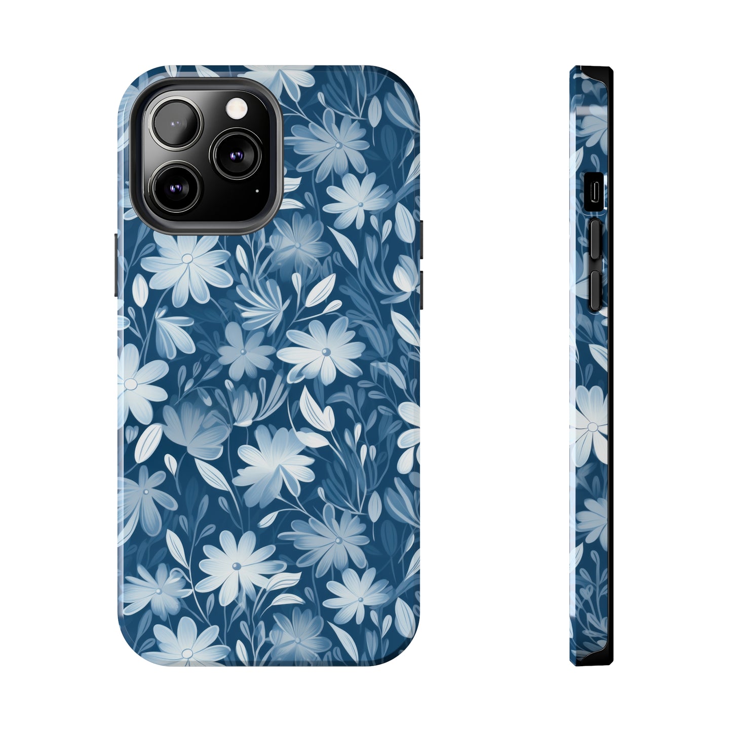 Gentle Elegance: Soft Muted Blue Flower Design Iphone Tough Phone Case