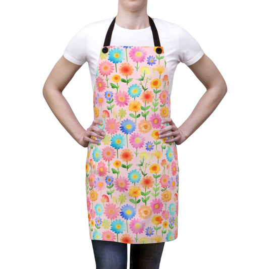 Lively Watercolor Blooms: Vibrant Tiny Flowers Bursting with Color Design - Kitchen Chef Apron