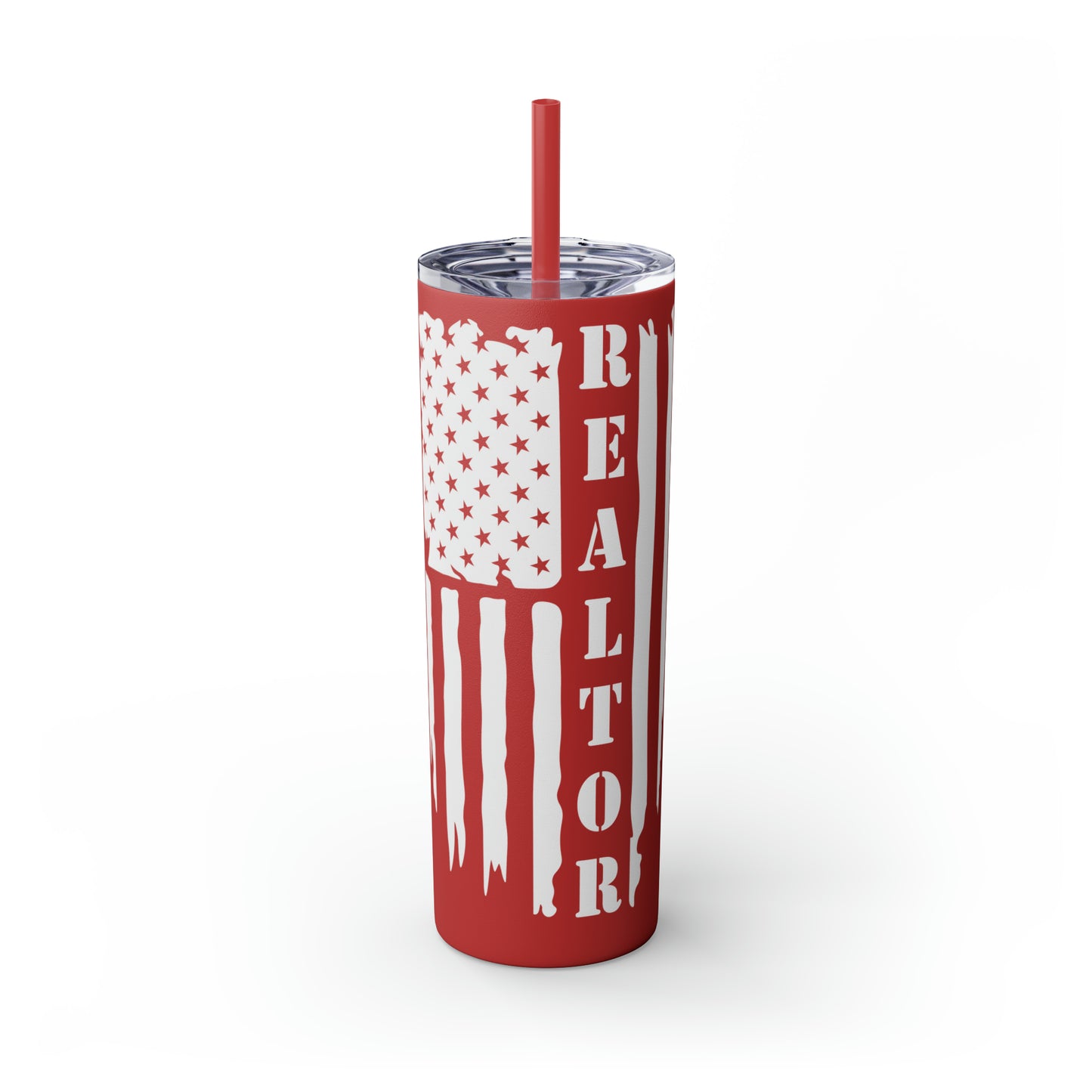 American Flag with Realtor - White 20oz Skinny Tumbler with Straw