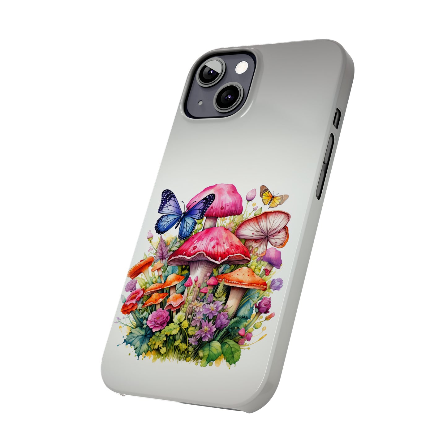 Magical Mushroom Oasis Where Flowers Bloom Amongst Butterflies Iphone 15-12 Slim Phone Case