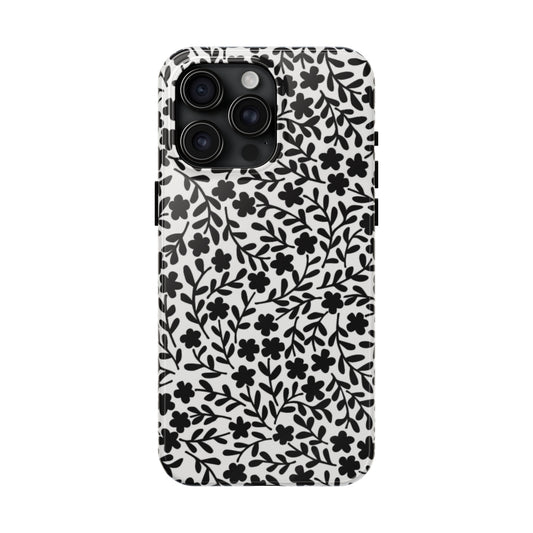 Black & White Floral Design Iphone Tough Phone Case