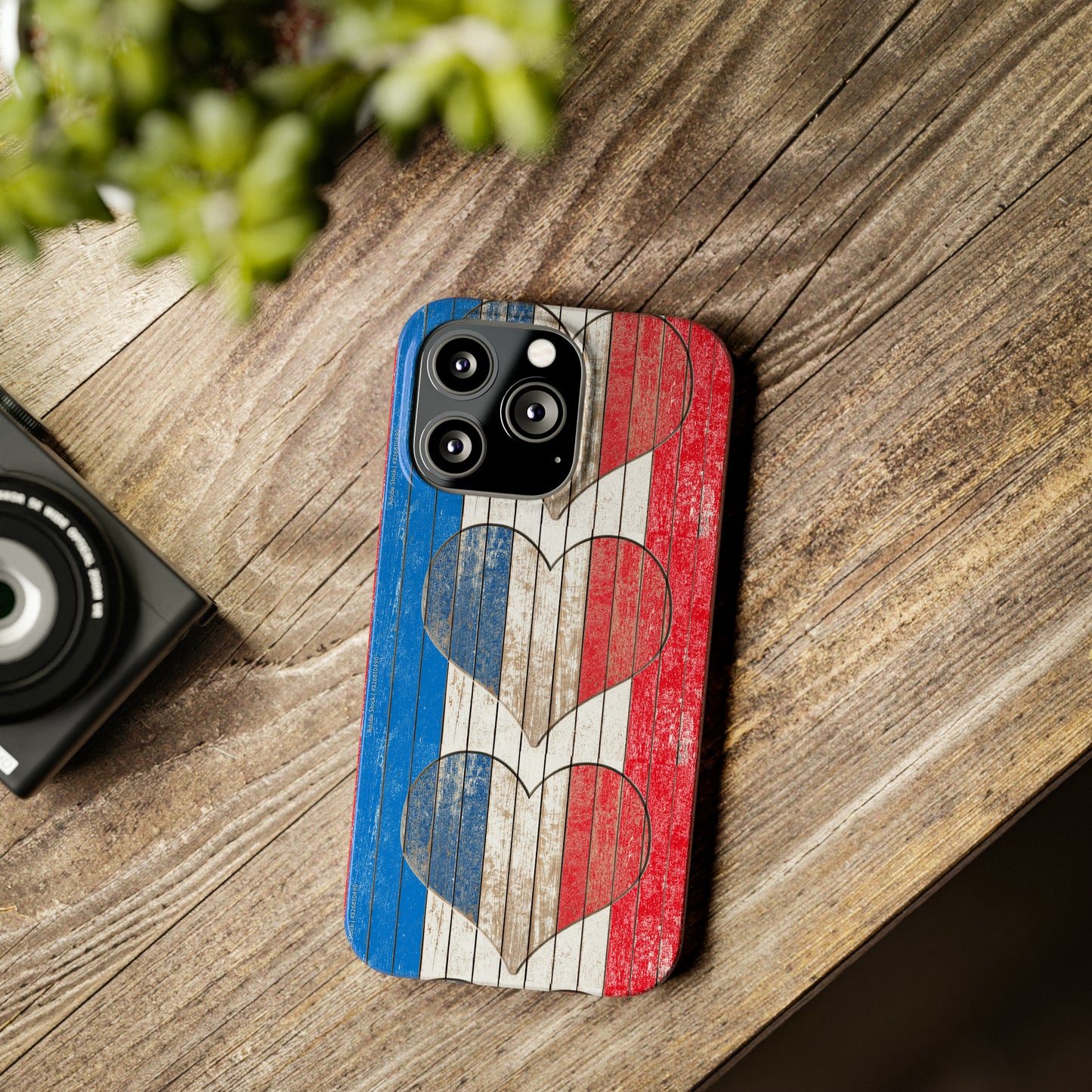 Painted Heart in Red White Blue Wood Wall Iphone 15-12 Slim Phone Case