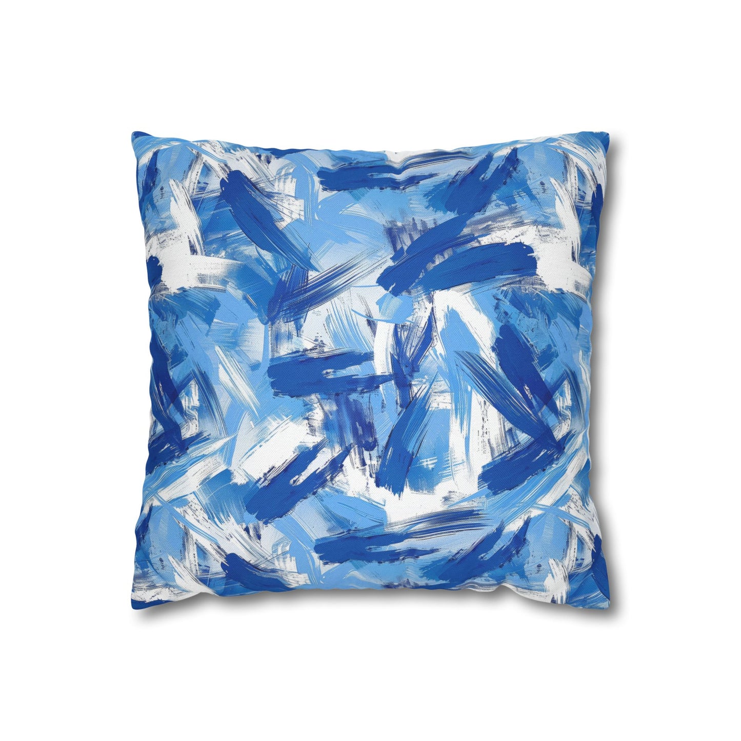 Bold Blue and White Abstract Brushstroke Pattern Spun Polyester Square Pillowcase 4 Sizes