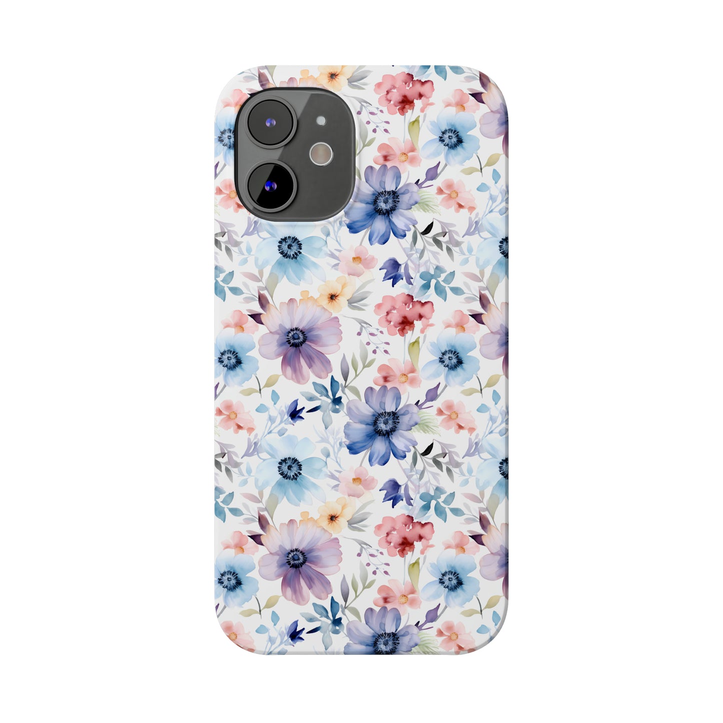 Pastel Pink Purple and Blue Watercolor Flowers Iphone 15-12 Slim Phone Case