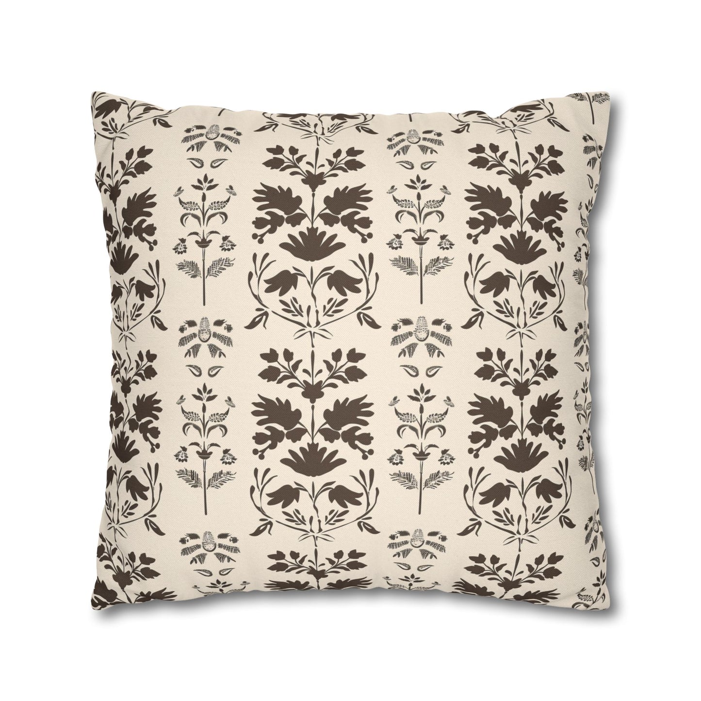 Early American Stencil-Inspired Beige and Brown Floral Pattern Spun Polyester Square Pillowcase 4 Sizes