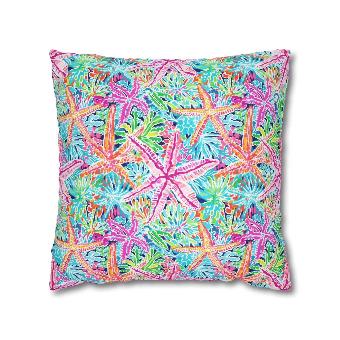 Oceanic Opulence: Vibrant Watercolor Starfish in a Sea of Color Spun Polyester Square Pillowcase 4 Sizes